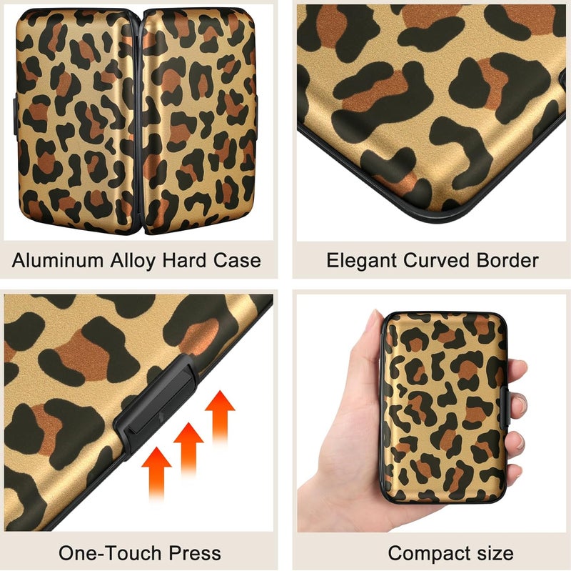ELFISH Mini RFID Aluminum Wallet Credit Cards Holder Business Card Case Metal ID Case for Men Women（Leopard - Image 3